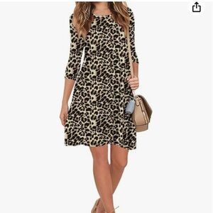 Animal Print Scoop Neck Longsleeve Swing Dress